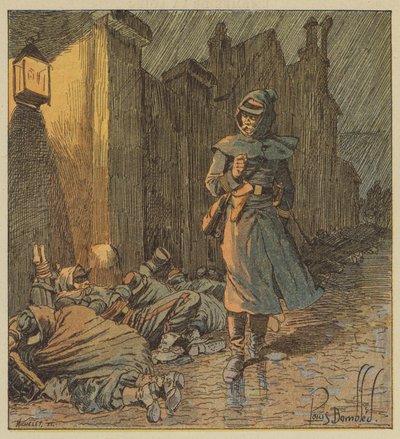 Colonel de Bourgoing Walks through the Streets of Cerdon Where His Soldiers Sleep in the Rain by after Louis Charles Bombled