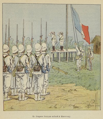 The French Flag Raised in Marovoay by after Louis Charles Bombled