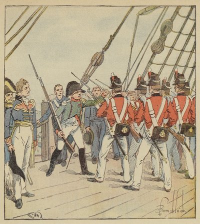 The Emperor commands the exercise to the soldiers of the Bellerophon by after Louis Charles Bombled