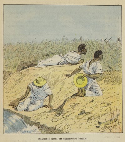 Malagasy Spying on French Explorers by after Louis Charles Bombled