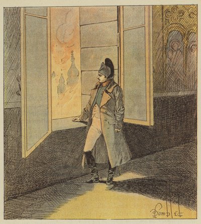 Napoleon contemplates the burning of Moscow by after Louis Charles Bombled