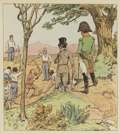 Napoleon Examines the Fortifications the Governor is Erecting Around Longwood by after Louis Charles Bombled