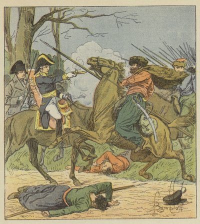 Napoleon surprised at Brienne by the Cossacks by after Louis Charles Bombled