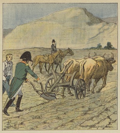 Napoleon plows a furrow by after Louis Charles Bombled