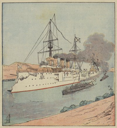 Russian Warships in the Suez Canal by after Louis Charles Bombled
