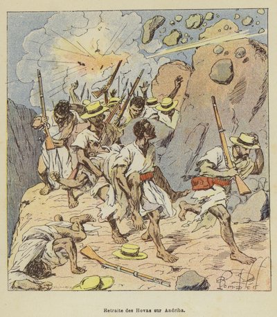 Retreat of the Hovas to Andriba by after Louis Charles Bombled