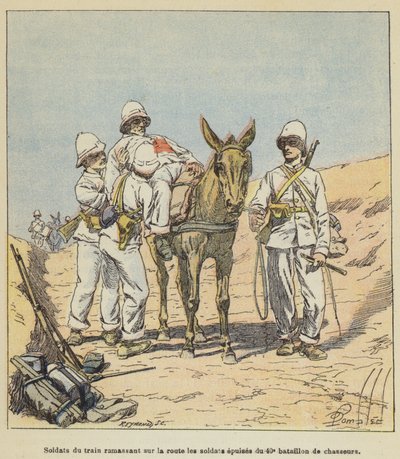 Train Soldiers Picking Up Exhausted Soldiers of the 40th Battalion of Hunters by after Louis Charles Bombled