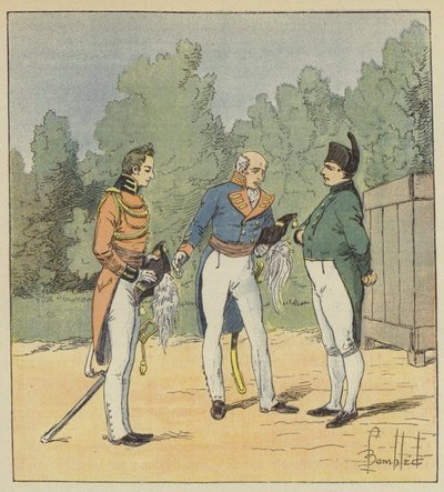 An English captain introduces a lieutenant to Napoleon by after Louis Charles Bombled