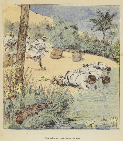 A Halt by the River by after Louis Charles Bombled