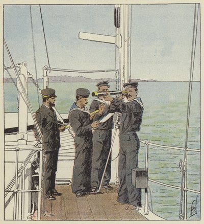 Japanese Lookouts Watching the Fleet from Port-Arthur by after Louis Charles Bombled
