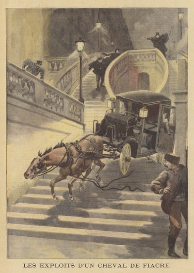 A Horse Pulling a Cab Down a Flight of Steps in Paris by after Oswaldo Tofani