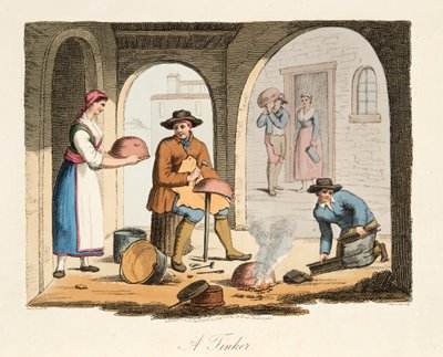 A Travelling Tinker, from Italian Scenery, representing the Manners, Customs and Amusements of the different States of Italy, pub. 1806 by after P. van Lerberghi