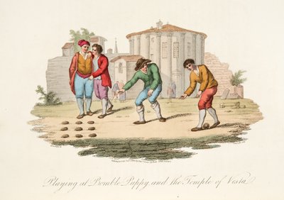 Playing at Bomble Puppy and the Temple of Vest, from Italian Scenery, representing the Manners, Customs and Amusements of the different States of Italy, pub. 1806 by after P. van Lerberghi