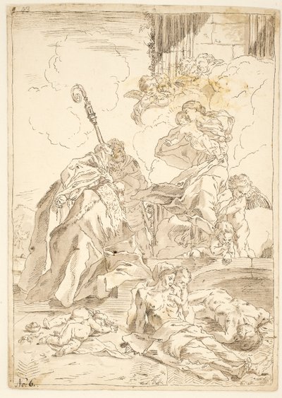 The Madonna and Child Appearing to Two Male Saints During an Outbreak of Plague by after Pietro Testa