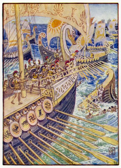 Ship dashed against ship, till the Persian dead strewed the deep like flowers by after Walter Crane