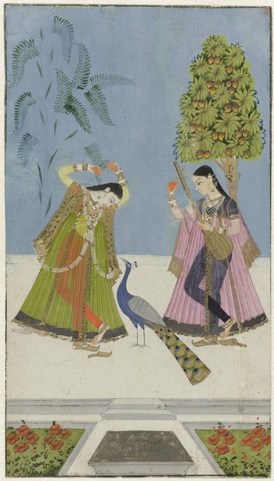Two Women and a Peacock, Gujara Ragini by anonymous (attributed to)