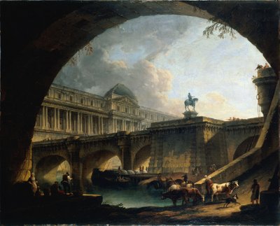 Architectural Capriccio with Buildings Inspired by the Louvre and the Pont Neuf by anonymous 