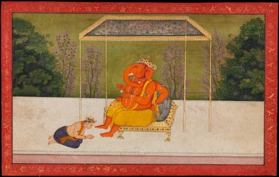 Indra Worships the Elephant-Headed God Ganesha, Seated on a Throne by anonymous 