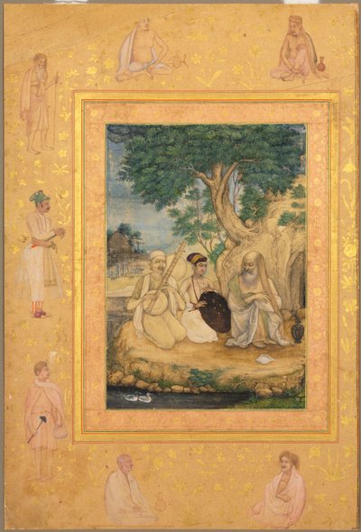 Page from the Late Shah Jahan Album: Prince and Ascetics by attributed to Govardhan