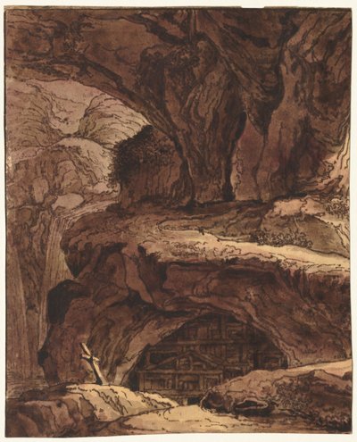 Rocky Landscape with a Cave Chapel by attributed to Johann Martin von Rohoden