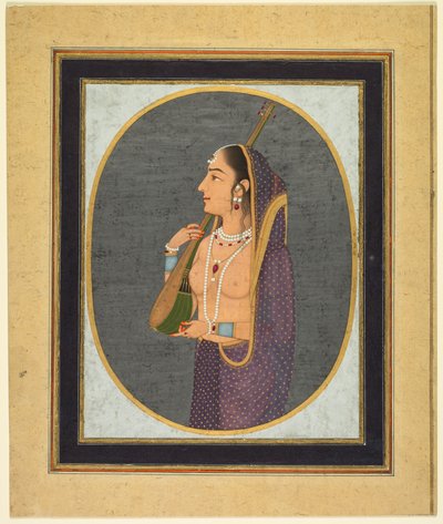 Court Lady Singing and Playing the Vina by attributed to Muhammad Rizavi Hindi