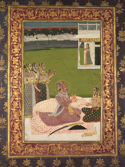 Portrait of Maharaja Savant Singh with Consort, Bani Thani by attributed to Nihal Chand