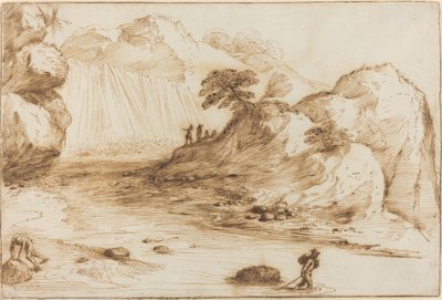 Landscape with a Waterfall by called Guercino Giovanni Francesco Barbieri