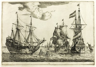 Three Moored Sailing Vessels, from Thirteen Naval Scenes by called Zeeman Reinier Nooms