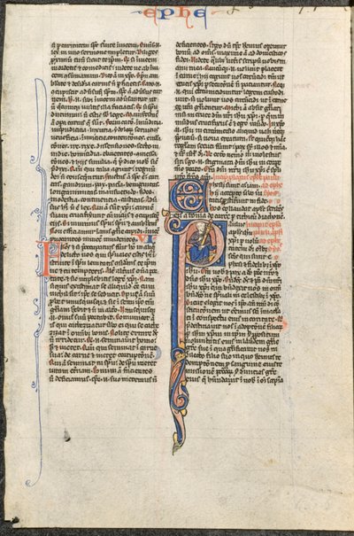 Leaf from a Latin Bible: Initial P with St. Paul Holding a Sword (St. Paul