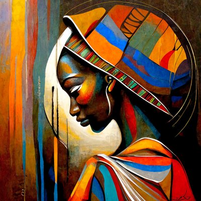 Abstract Art: African Woman in Prayer by F. Abderrahim