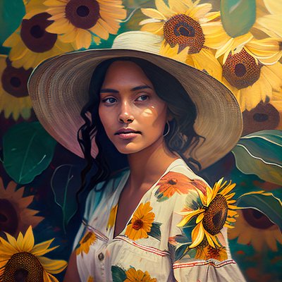 Abstract Beautiful Mexican Girl & Sunflowers Background by F. Abderrahim