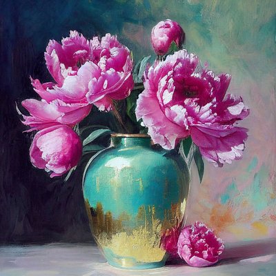 Pink Flower Painting by F. Abderrahim
