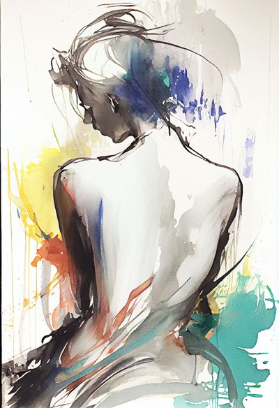 Woman Sitting with Her Back Towards by F. Abderrahim
