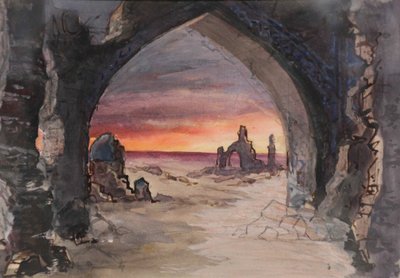 Stage design for the play Rupture Grass by E. Goslavsky, 1901 by karl Fyodorovich Valz