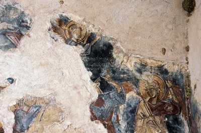 Angel and saint, detail from fresco in church of Agios Georgios Apodoulou, Apodoulou, Crete, Greece by Theodore Charles Ange Coquelin