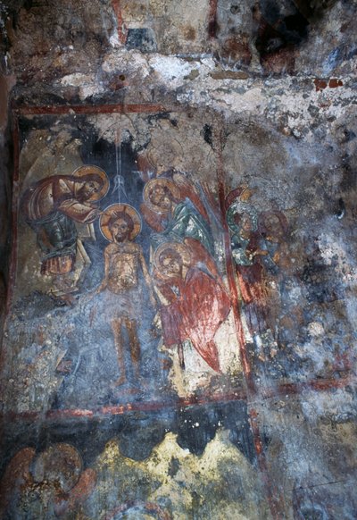 Christ and angels, fresco in Byzantine church of Agios Constantinos and Agia Eleni, Voukolies, Crete, Greece by Theodore Charles Ange Coquelin