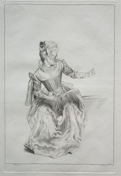 Woman Holding a Fan by possibly by Benoit II Audran