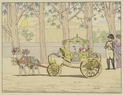 Napoleon Watching the King of Italy Taking His First Steps in a Carriage Pulled by Goats by pseudonym for Onfray de Breville Jacques Job