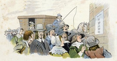 Mazarinade: the French people read the words of a song mocking Cardinal Jules Mazarin (1602-1661). in 