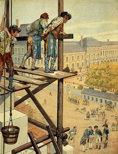 Napoleon I Bonaparte (1769-1821) attentive to the architectural and urban works of the connection between the Louvre and the Palais des Tuileries in Paris by pseudonym for Onfray de Breville Jacques Job