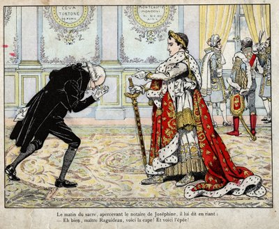 Napoleon and notary Raguideau, morning of coronation 1804 (lithograph by Job from Le Grand Napoleon des Petites Enfants) by pseudonym for Onfray de Breville Jacques Job