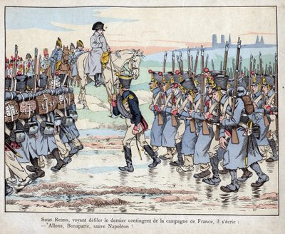 Napoleon looks at the last contingent of the army in the French countryside near Reims, March 16 by pseudonym for Onfray de Breville Jacques Job