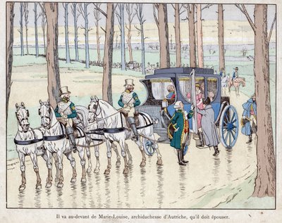 Napoleon meeting Archduchess Marie-Louise of Austria - 1810 (lithograph by Job from Le Grand Napoleon des Petites Enfants) by pseudonym for Onfray de Breville Jacques Job
