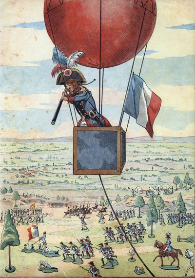 Scene of the history of France in toys: The Battle of Fleurus on June 26, 1794 and the first use of an observation balloon by Captain Jean Marie Joseph Coutelle (1748-1835) with a long view - In Let