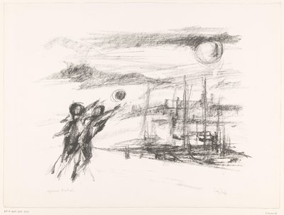 People at a Quay with Ships by unknown (signed by artist)