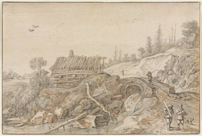 Hilly Landscape with Hut Beside a Stream, 1627 by van de Velde Esaias