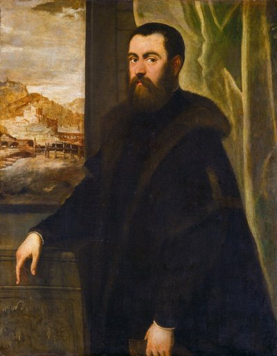 Portrait of a Man with a Landscape View by with landscape by Maarten de Vos Jacopo Tintoretto
