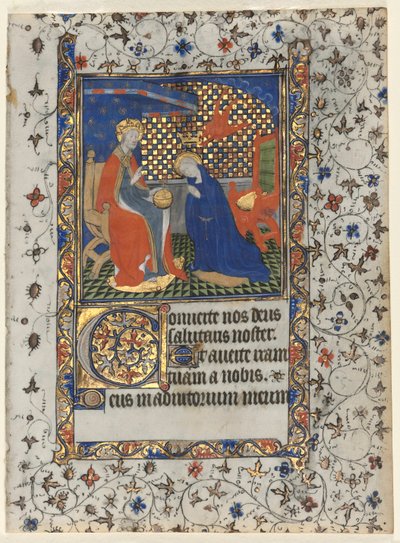 Bifolio from a Book of Hours: Coronation of the Virgin by workshop of Boucicaut Master