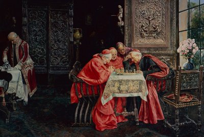 A Game of Chess (oil on panel)