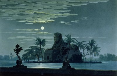 Garden scene with the Sphinx in moonlight, Act II scene 3, set design for 